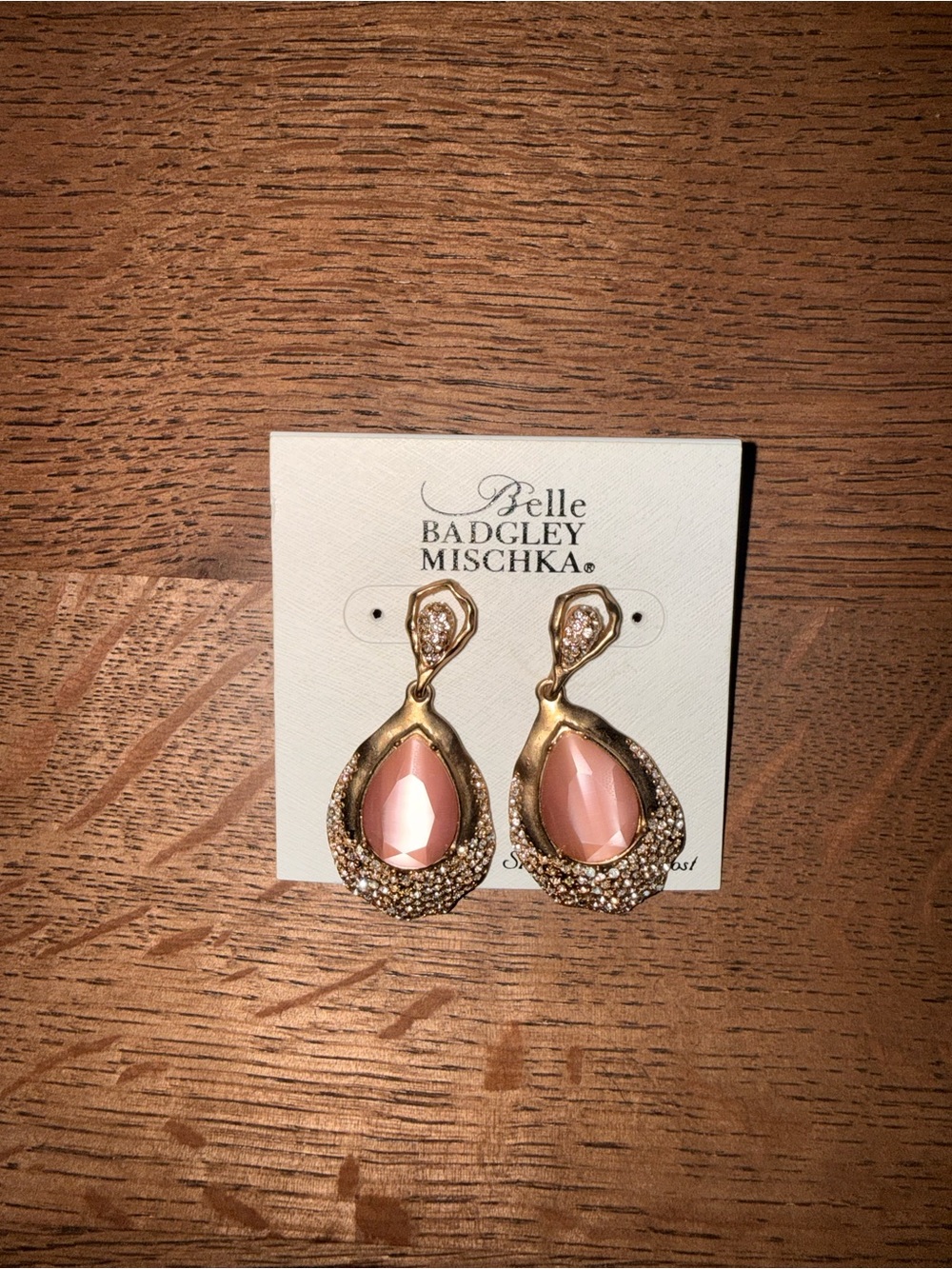 Belle Badgley Mischka Pink Teardrop Crystal Drop Earrings